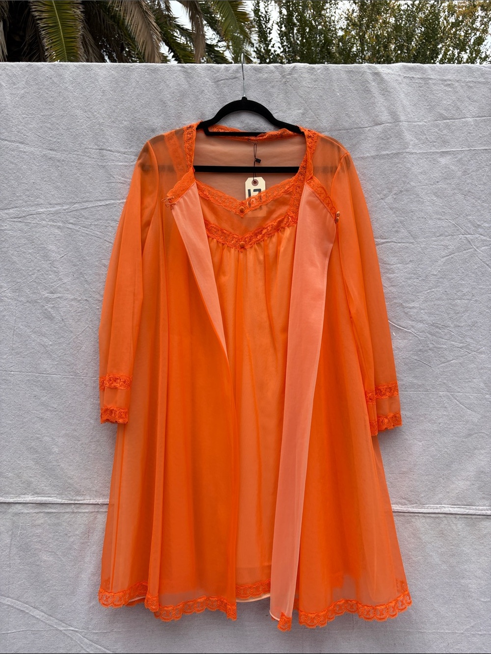 Sheer Orange Two-Piece Nightgown and Robe Set - Women Intimates